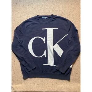 Calvin Klein CK Giant Logo Navy Sweater Men's XL Blue